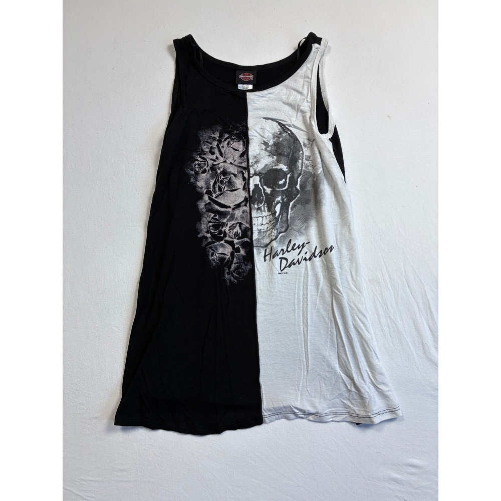 Harley-Davidson Women Tank Top Small Skull Rose Colorblock Sleeveless Tunic